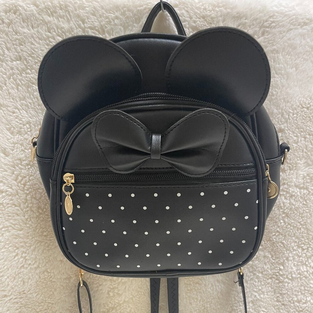 Minnie Mouse Bowknot Mini Backpack/Crossbody Bag Black Faux Leather